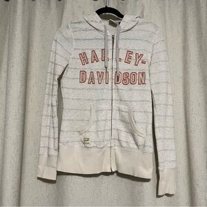 Harley-Davidson White and Gray Zip-Up Hoodie